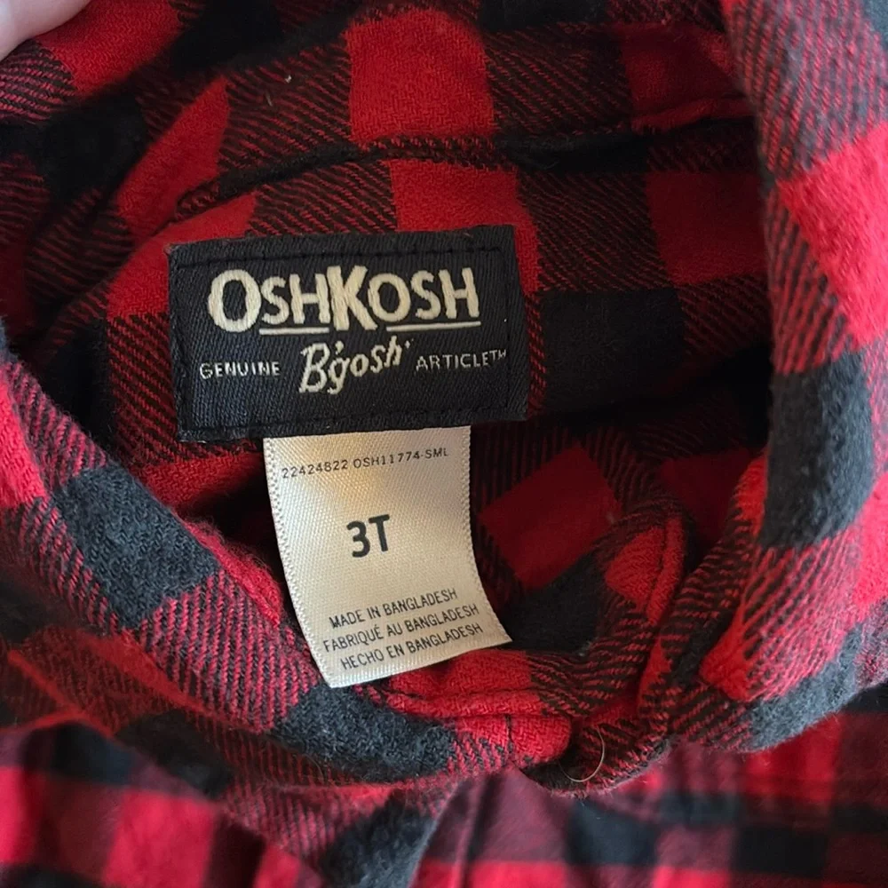 Oshkosh 3T Red Black Flannel Button Down Shirt Christmas Shirt 3T Buffalo